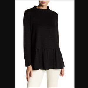 Beachlunchlounge Shaina Black Knit Pullover Top Ruffle Hem Medium